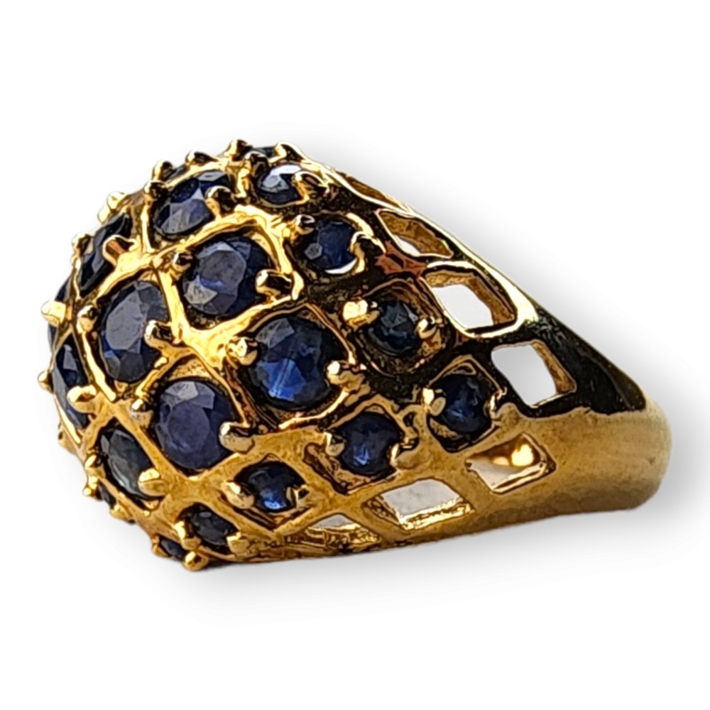 Ross Simons Cocktail Ring Sterling Silver Gold Vermeil 7.75 Blue Sapphire Dome